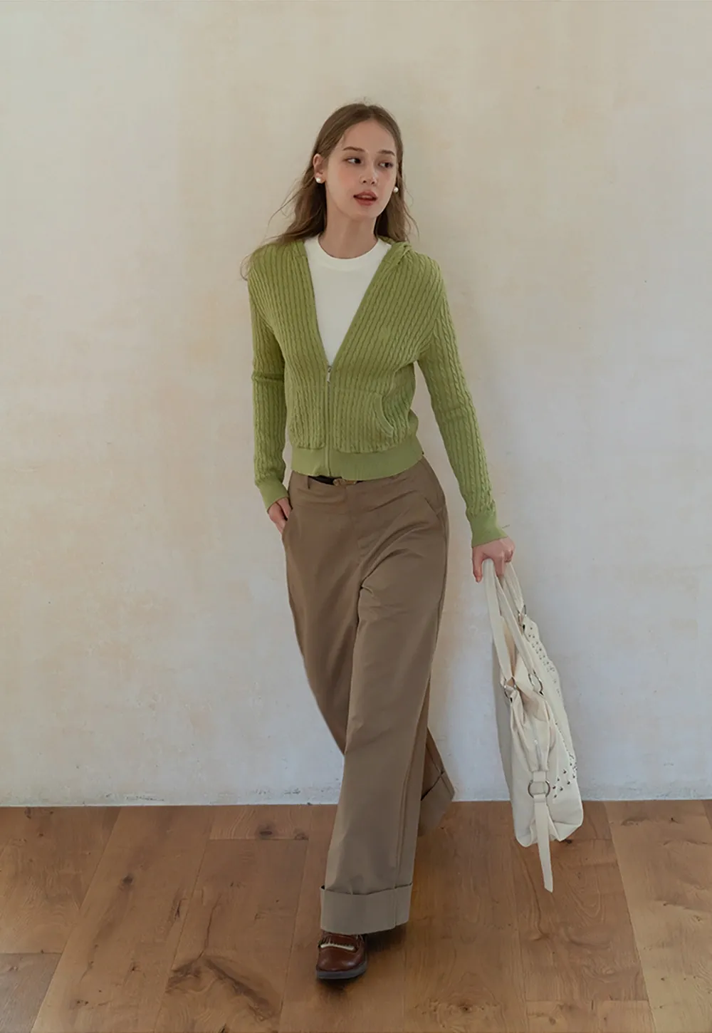 Womens Cable Knit Zip Up Hoodie Cardigan