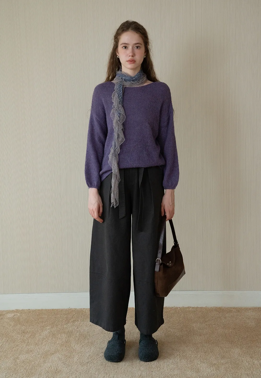 Womens High-Waist Wide-Leg Pants with Belt Detail