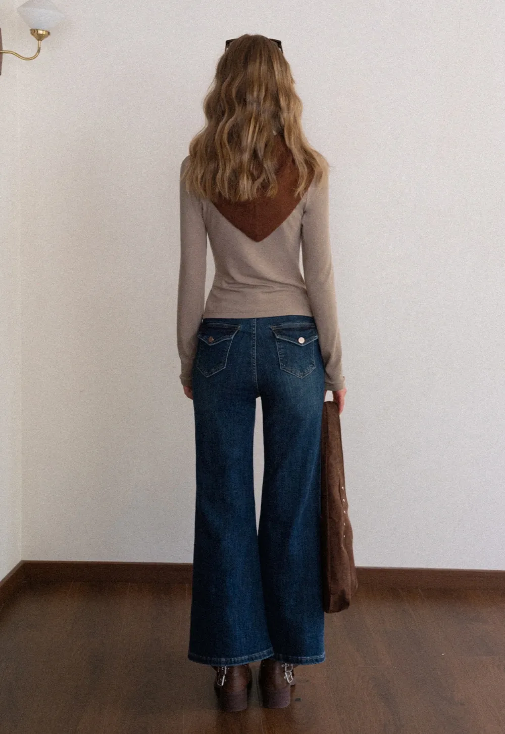 Crew Neck Long Sleeve Button Accent Top