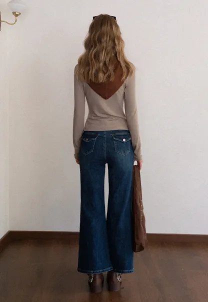 Crew Neck Long Sleeve Button Accent Top