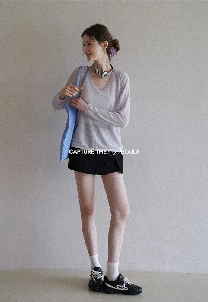 Women’s Sheer V-Neck Long-Sleeve Pullover
