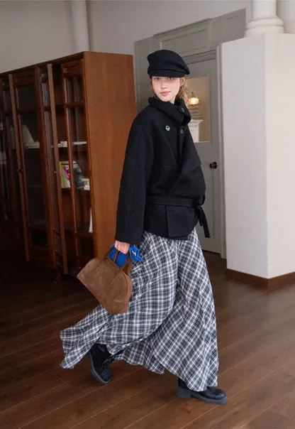 High Waist Tartan Flared Skirt Vintage Style