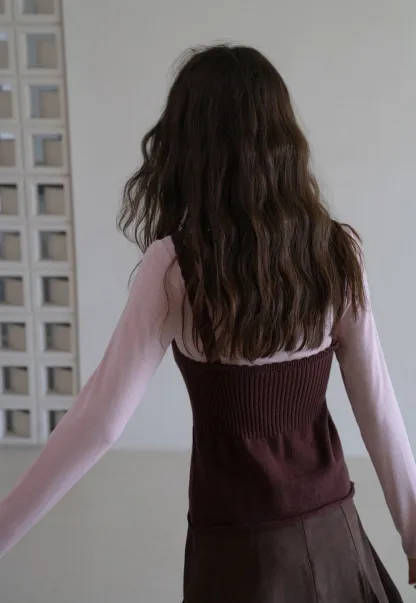 Womens 2 Piece Set Knit Cami Top with Long Sleeve Tee