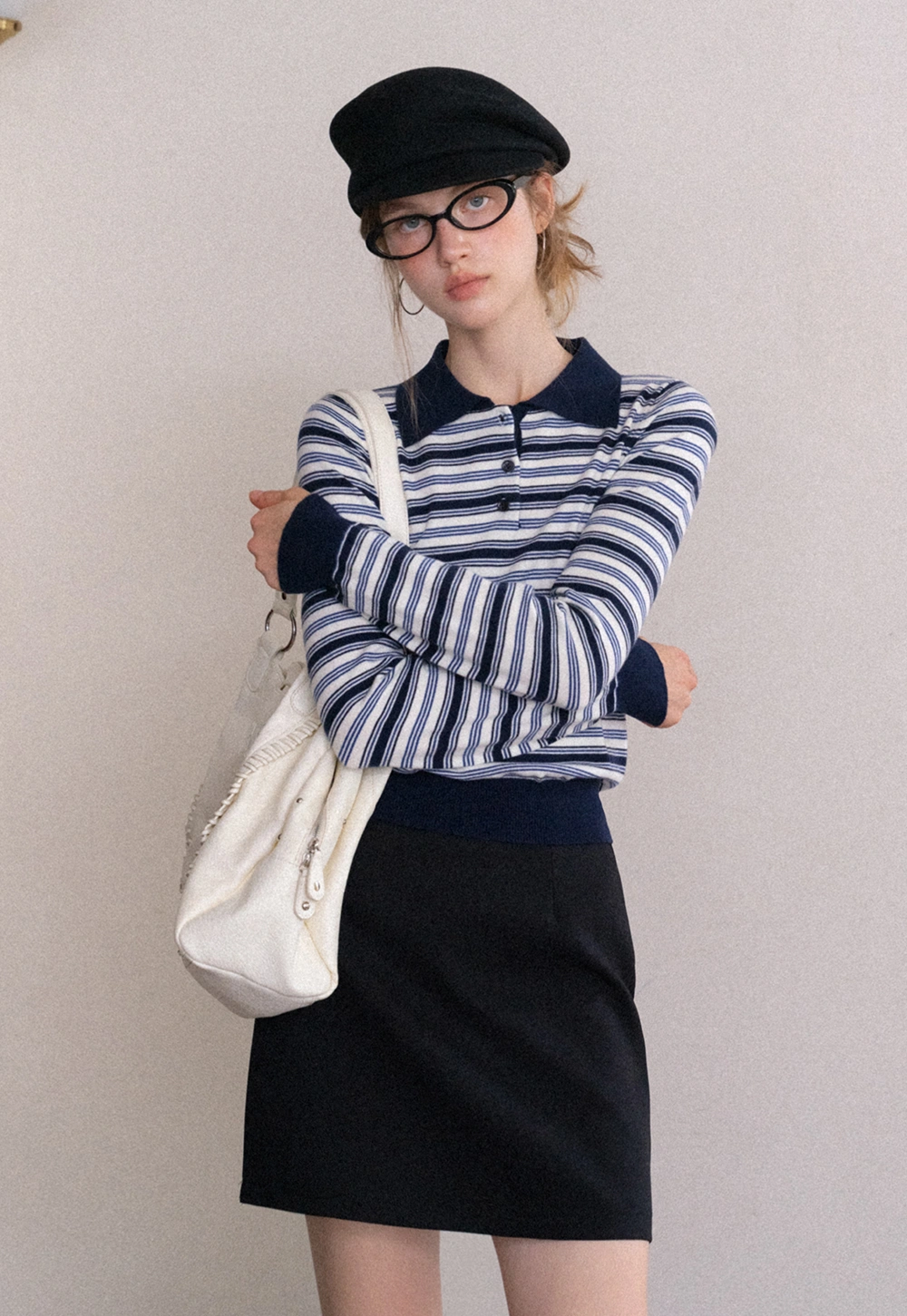 Womens Striped Knit Polo Sweater Long Sleeve