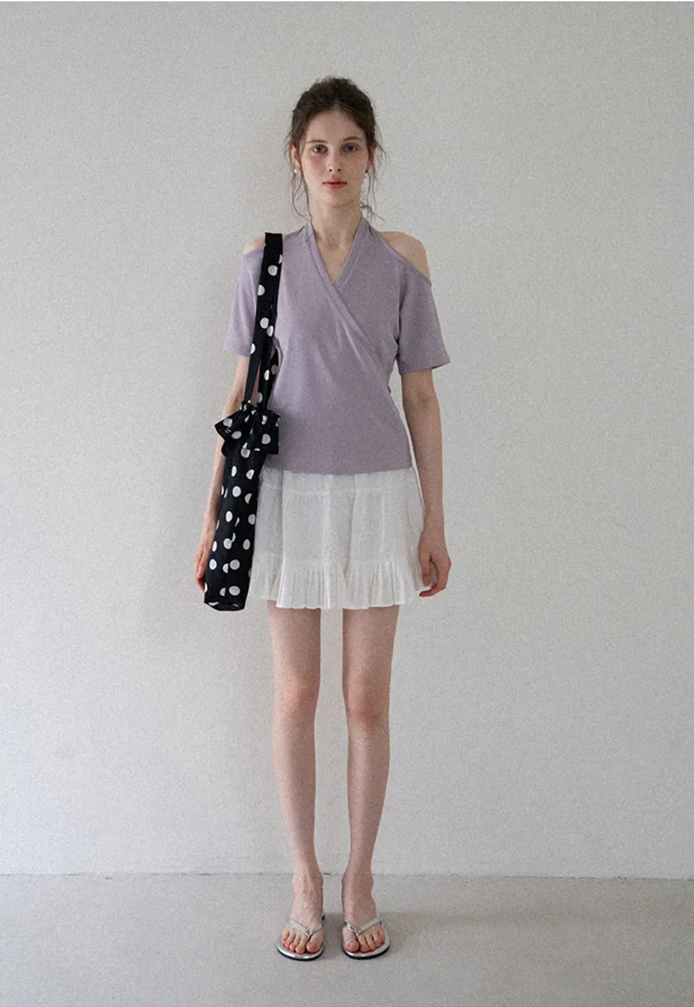 Polka Dot Ruffle Canvas Tote
