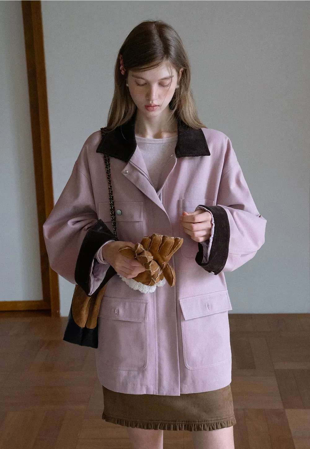 Contrast Collar Pocket Jacket