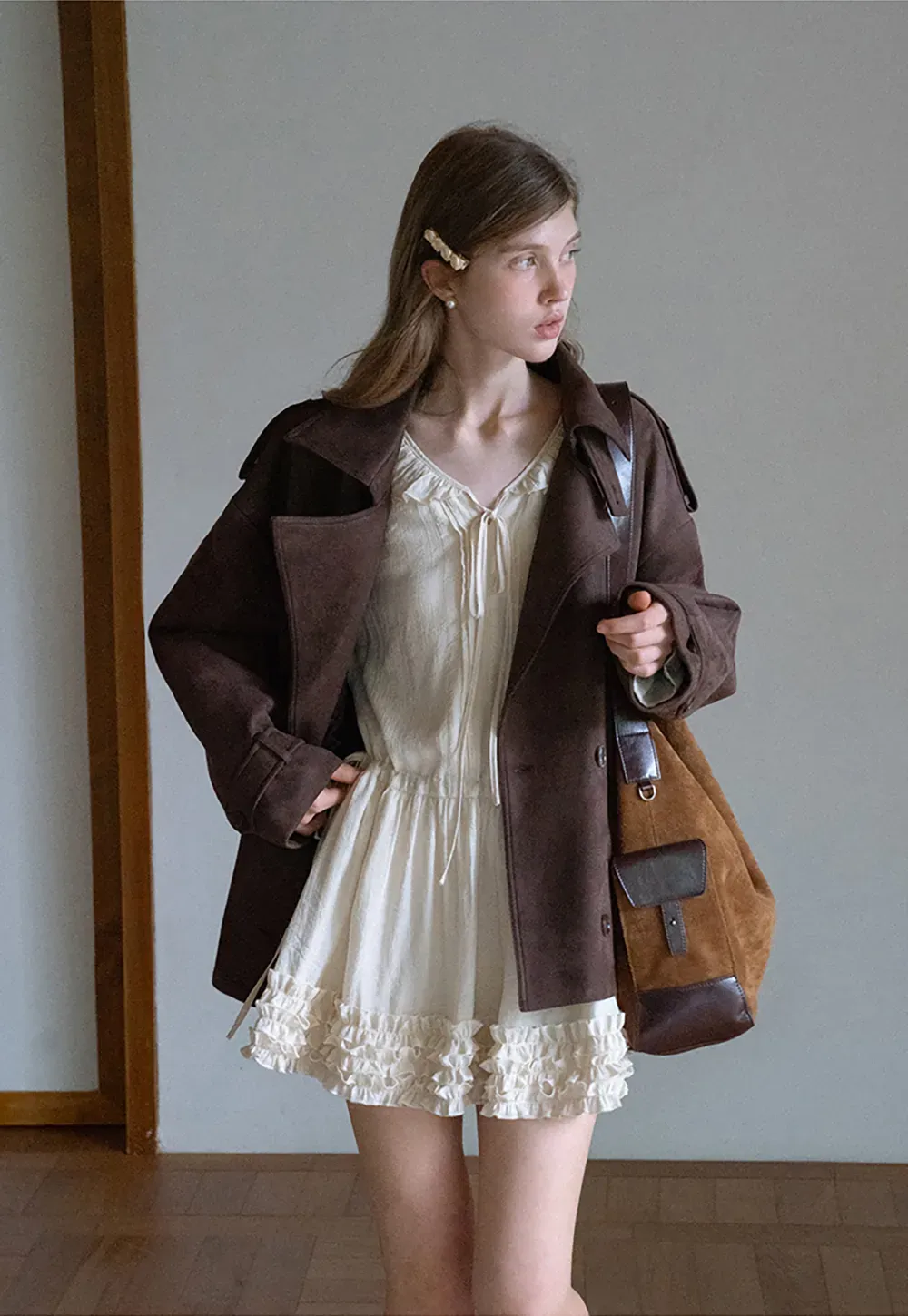 Ruffled Long Sleeve Mini Dress