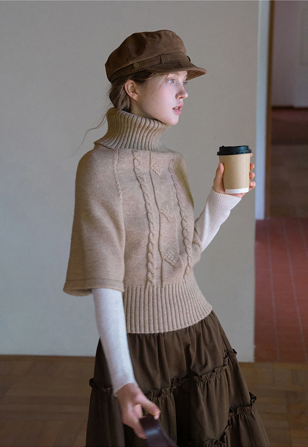 Elegant Cable Knit Turtleneck Wrap