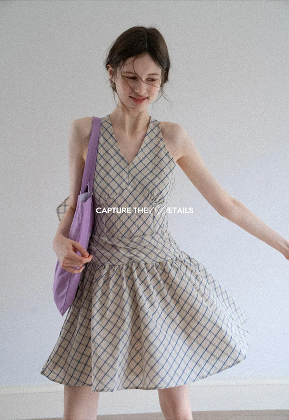 Plaid Sleeveless Mini Dress with Tie Back