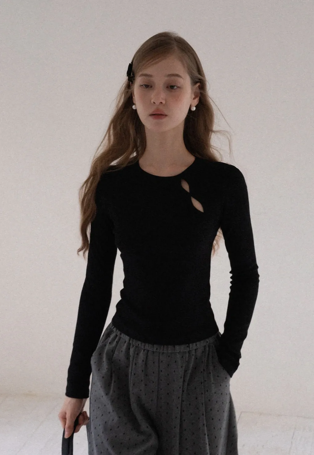 Women Cut Out Long Sleeve Top Slim Fit Basic T Shirt