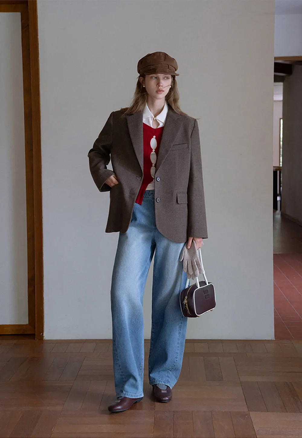 Womens Contrast Collar Cutout Knit Cardigan