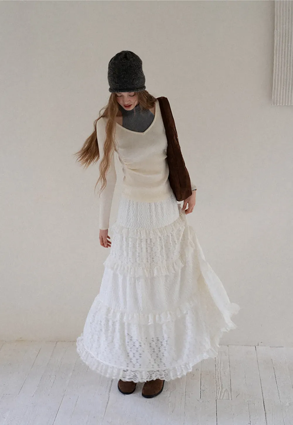 Tiered Lace Midi Skirt