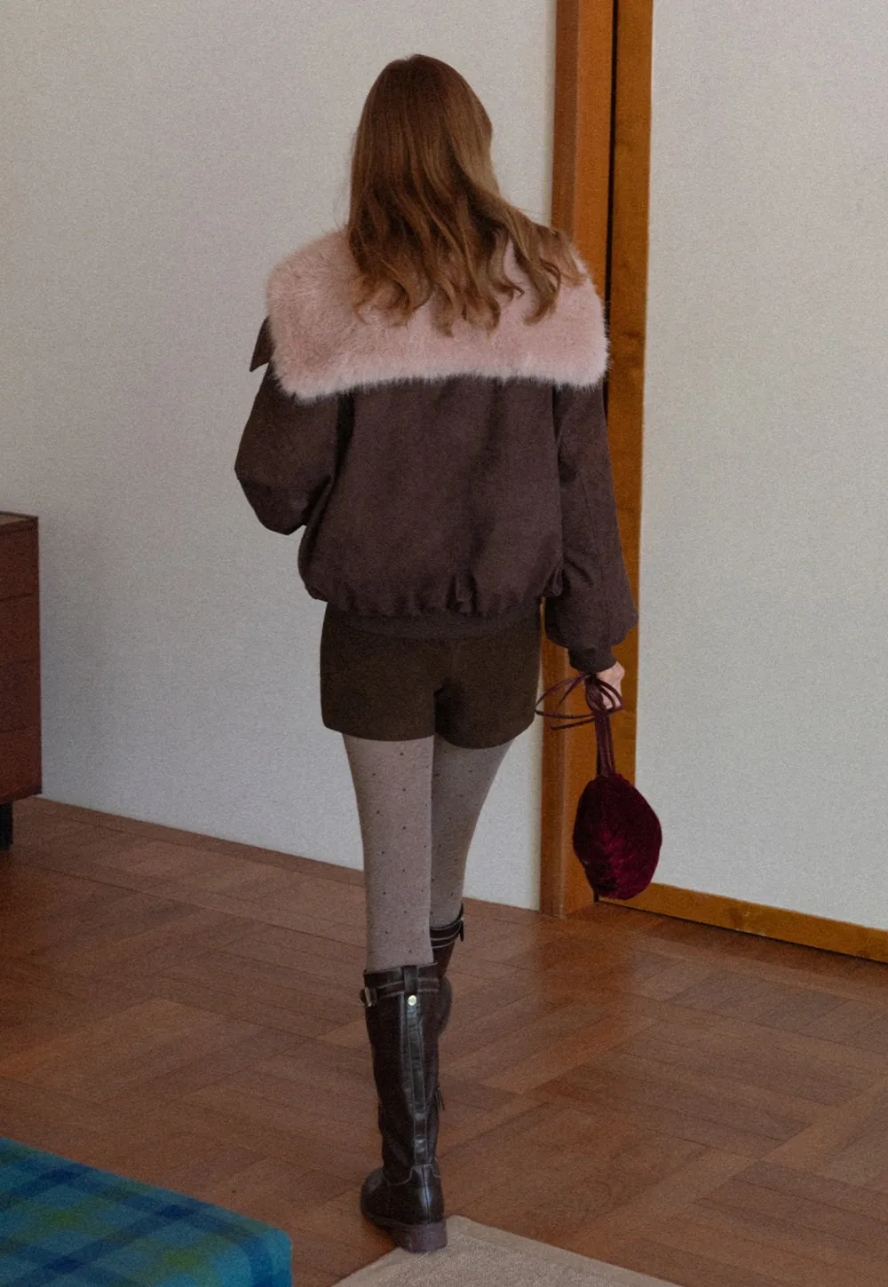 Women Fuzzy Collar Suede Jacket Warm Outerwear