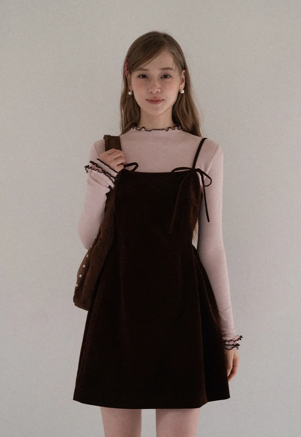 Ruffle Trim Mock Neck Long Sleeve Top