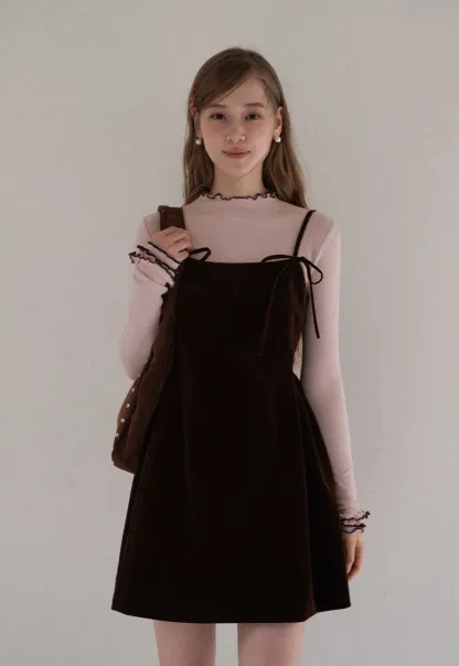 Ruffle Trim Mock Neck Long Sleeve Top