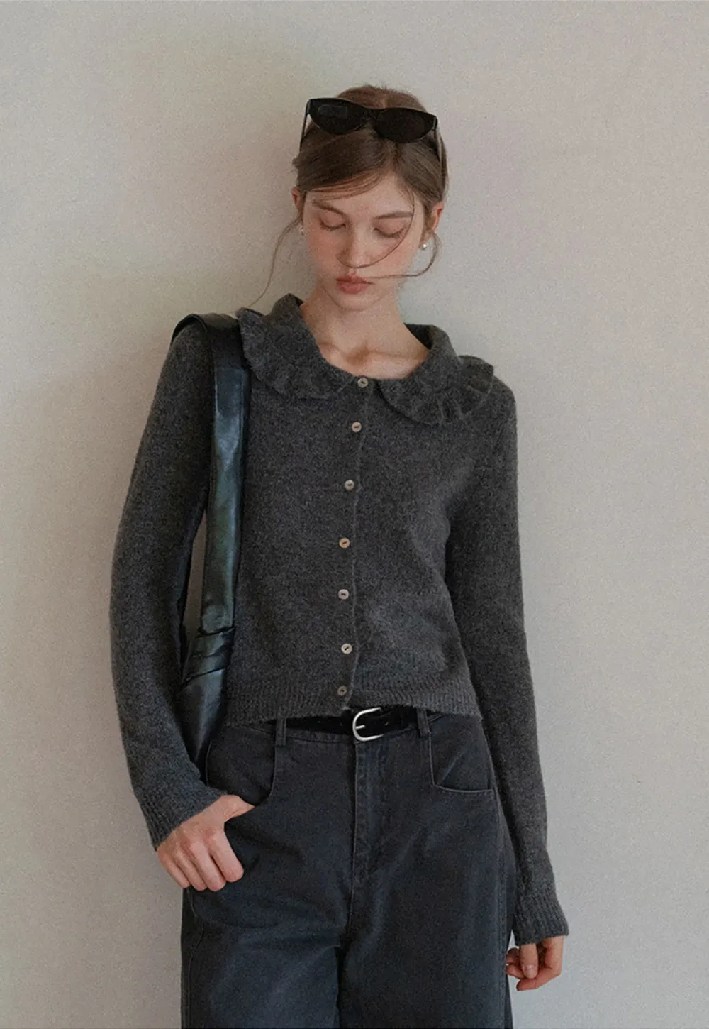 Vintage Ruffle Trim Short Knit Cardigan