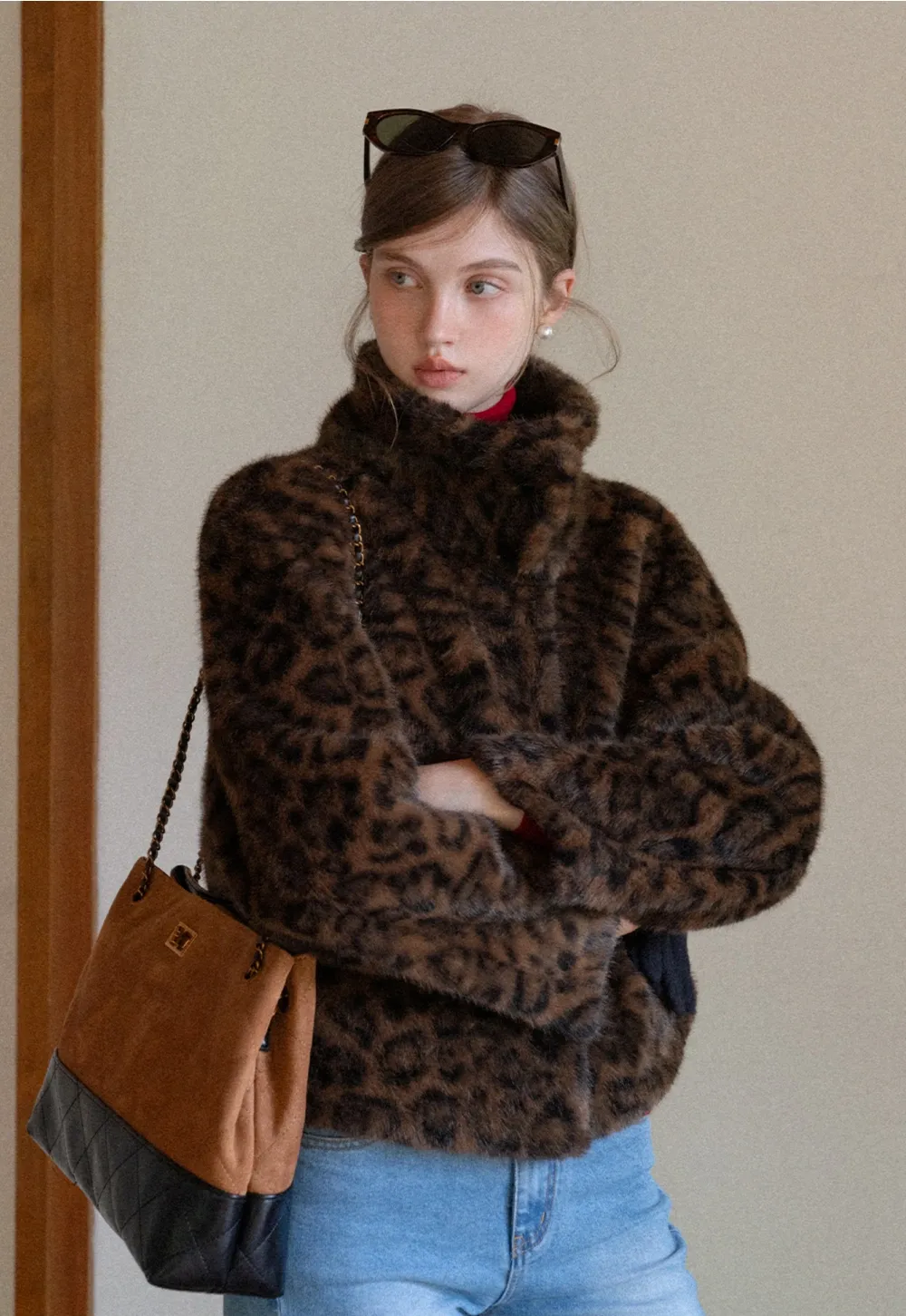 Vintage Faux Fur Leopard Jacket Women