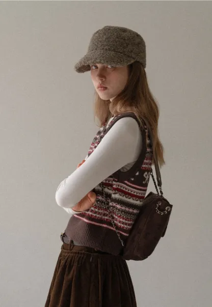 Preppy Bow Pattern V Neck Knit Sweater Vest