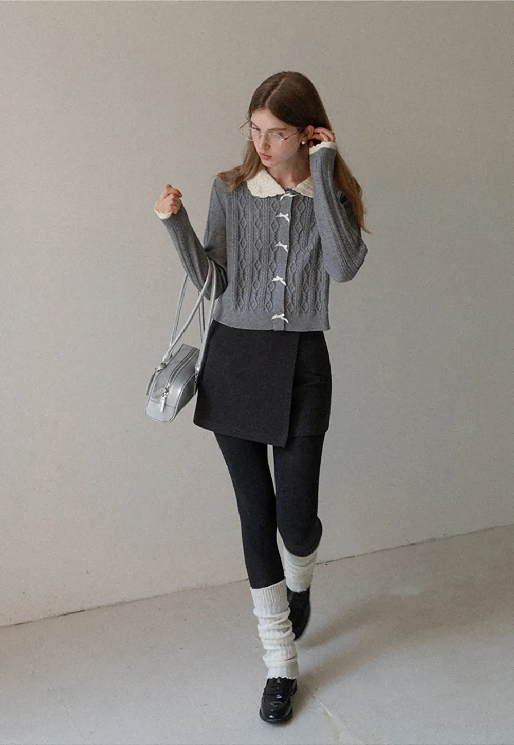 Faux Two Piece Wool Blend Mini Skirt