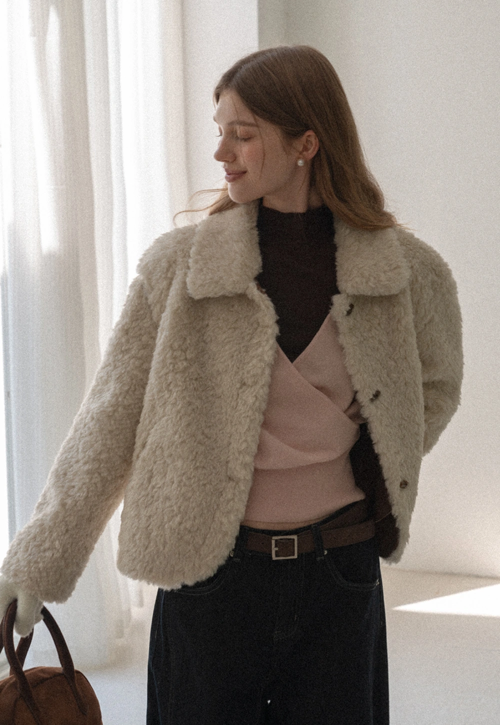 Women Faux Shearling Jacket Short Teddy Coat Winter