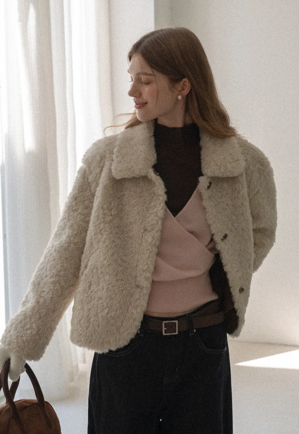 Women Faux Shearling Jacket Short Teddy Coat Winter