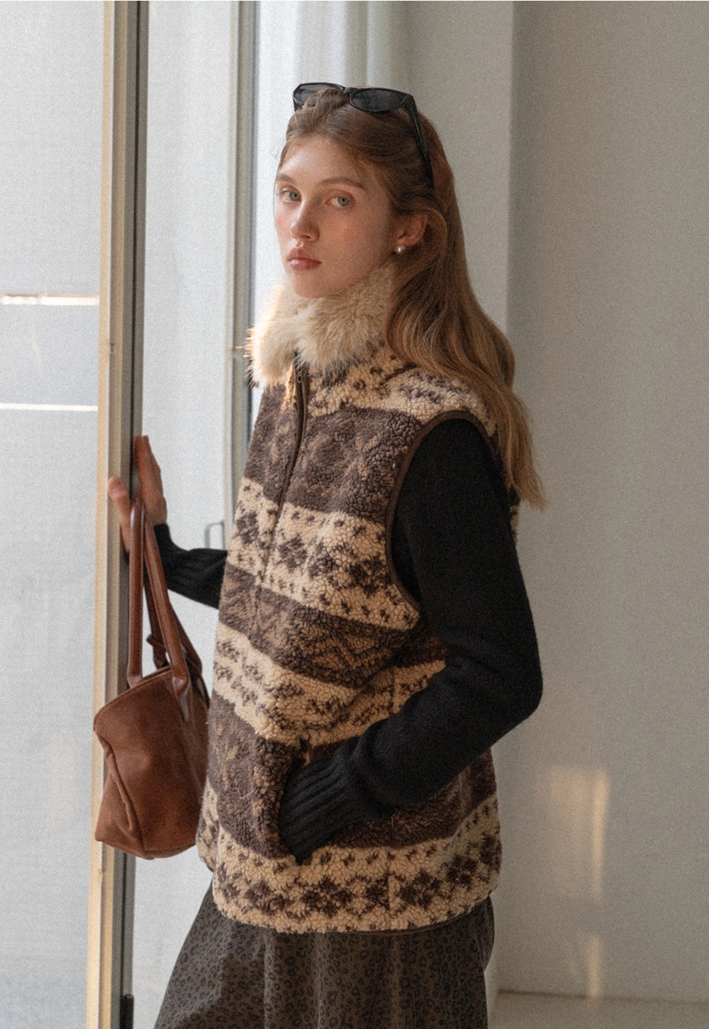 Vintage Fleece Vest Women Zip Up Sherpa Warm