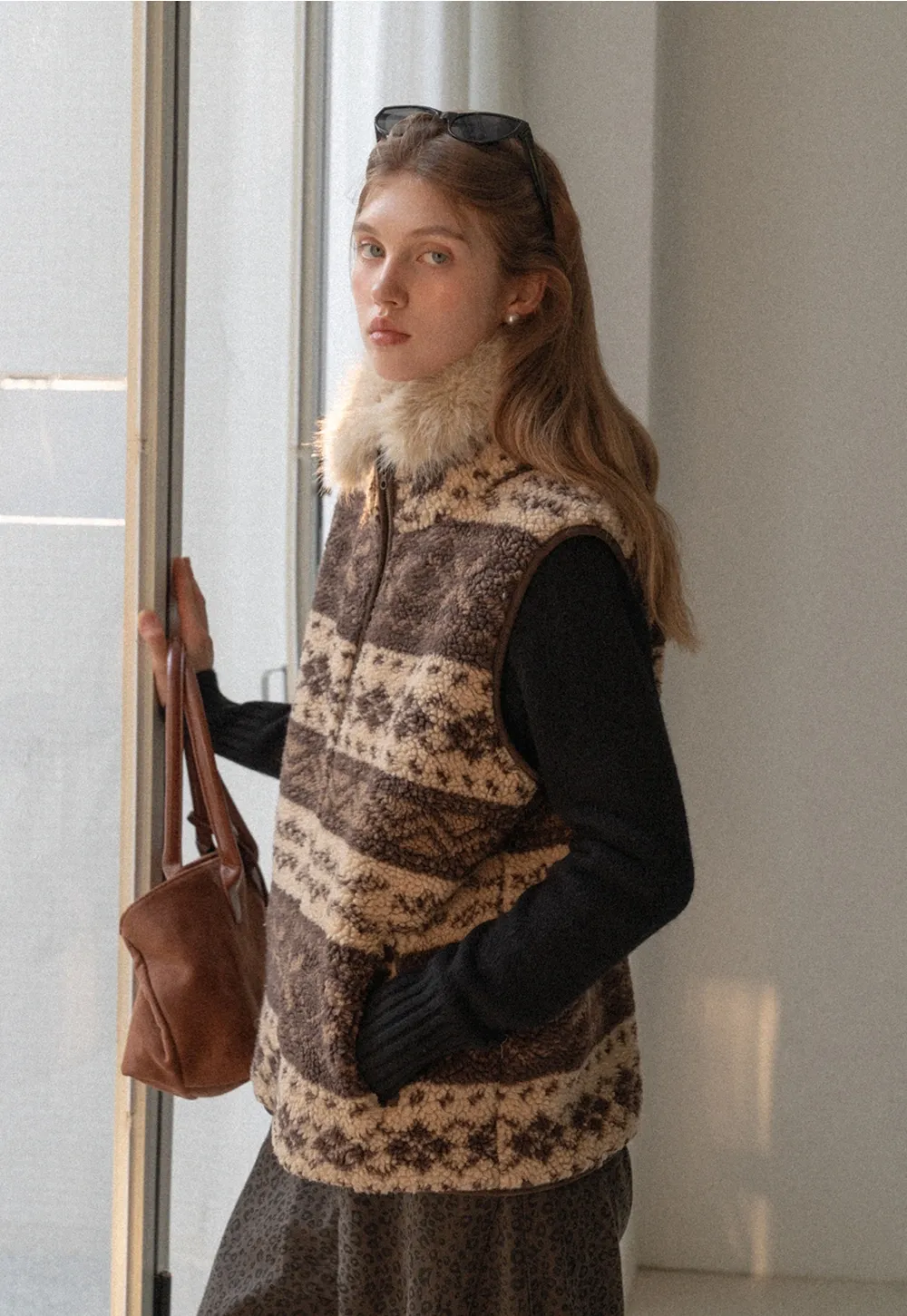 Vintage Fleece Vest Women Zip Up Sherpa Warm