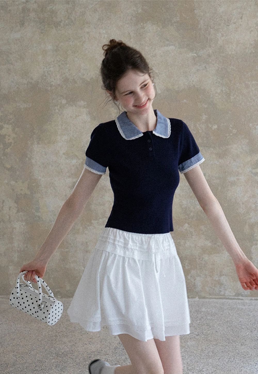 Women's Gingham Trim Knit Polo Shirt