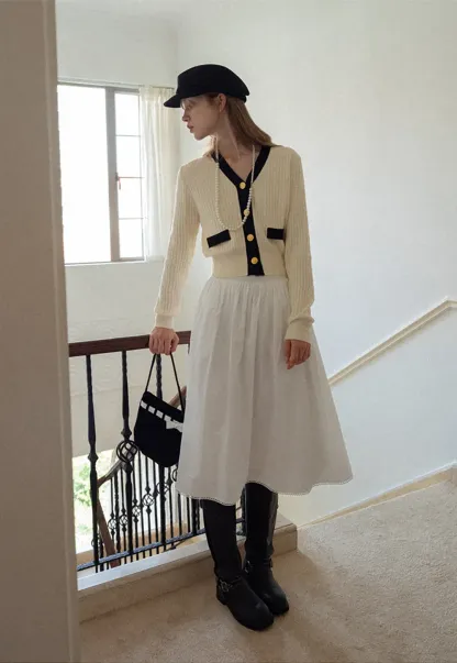 Contrast Trim Ribbed Knit Cardigan