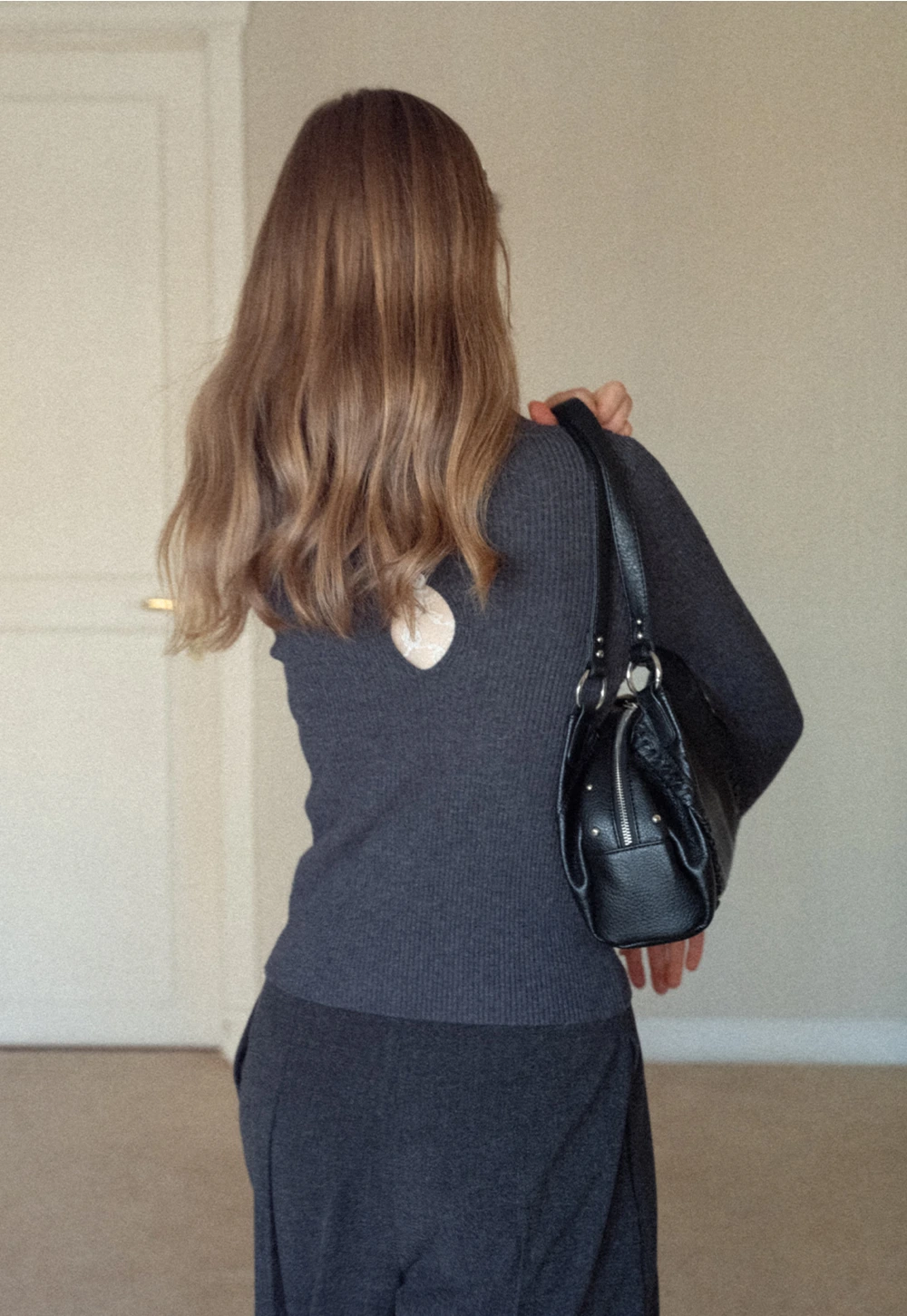 Womens Ribbed Mock Neck Top with Lace Buttons