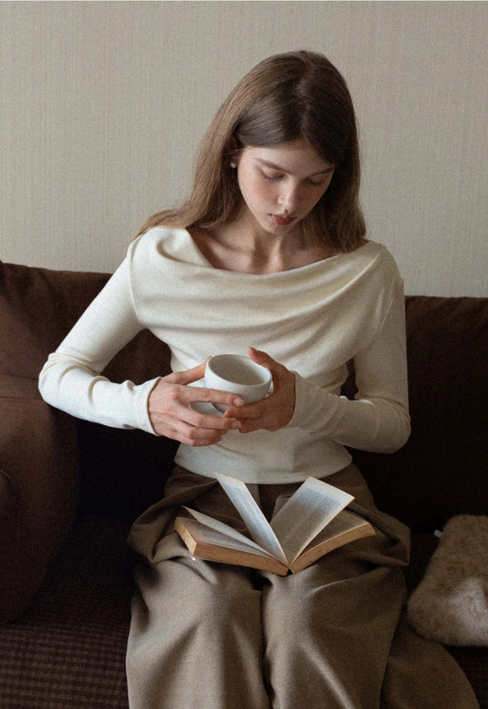 Womens Long Sleeve Drape Neck Top