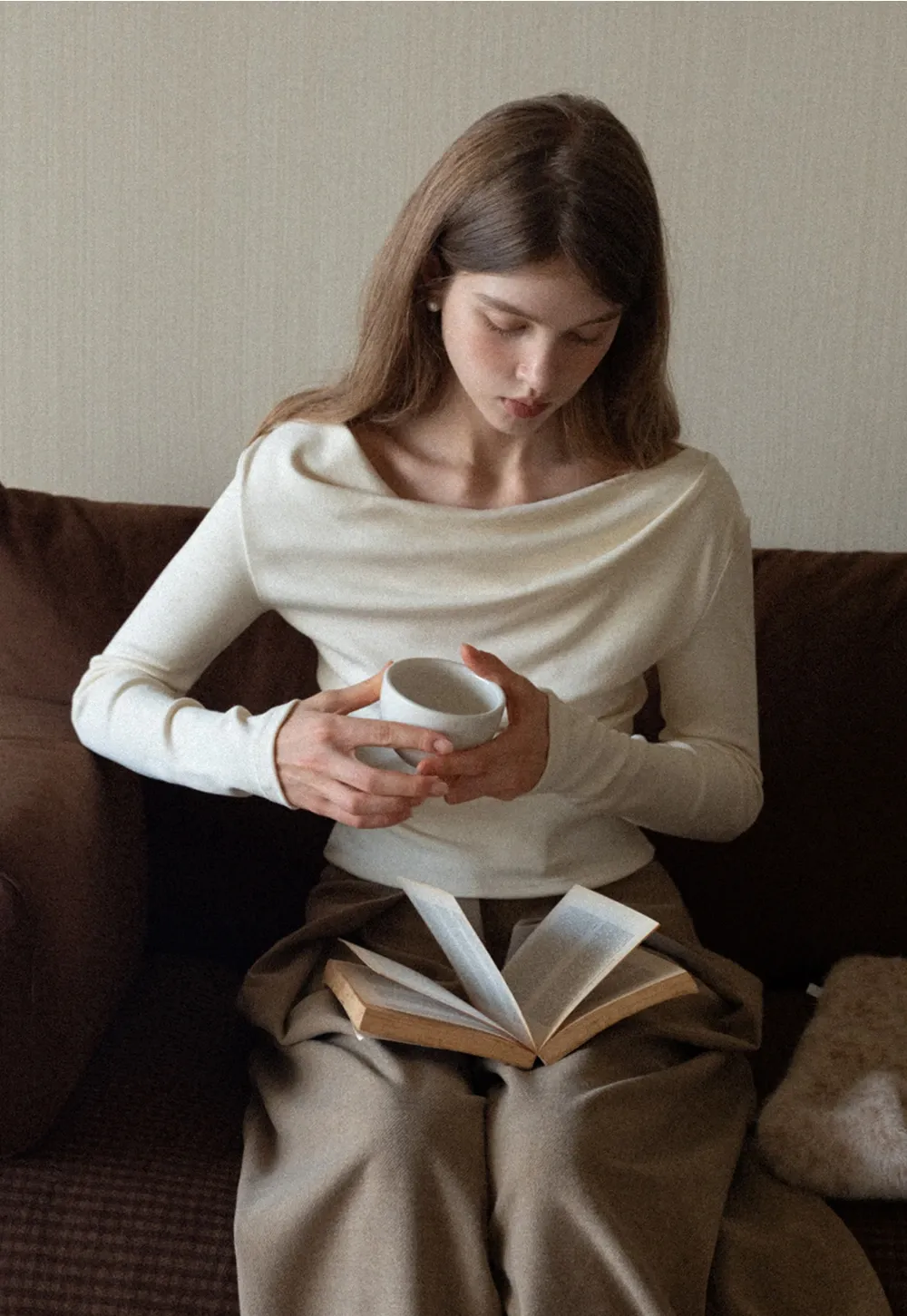 Womens Long Sleeve Drape Neck Top