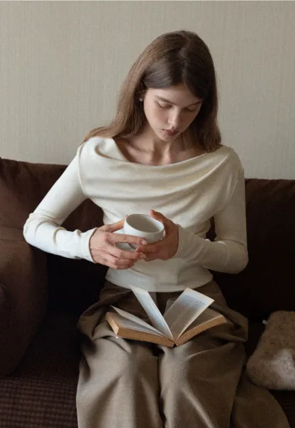 Womens Long Sleeve Drape Neck Top