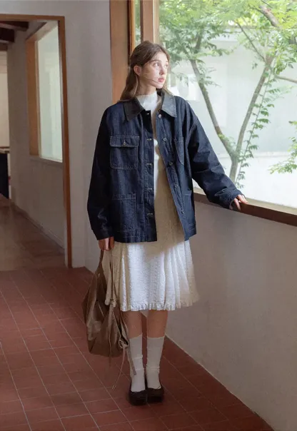 Denim Jacket with Contrast Collar