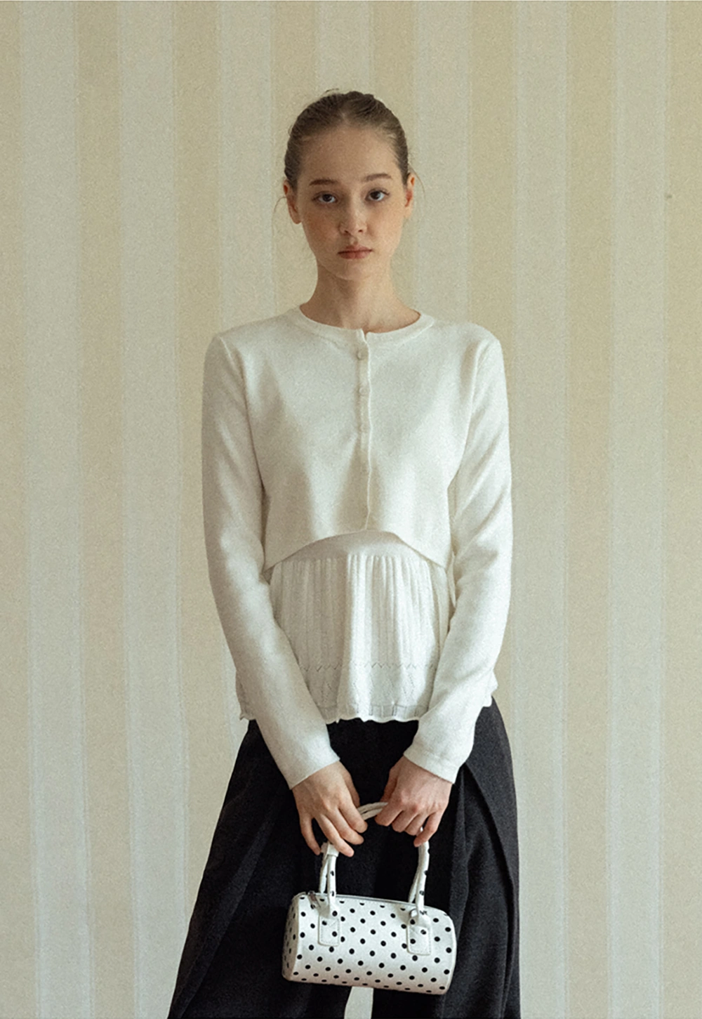 Chic White Cardigan with Bow Tie and Matching Camisole