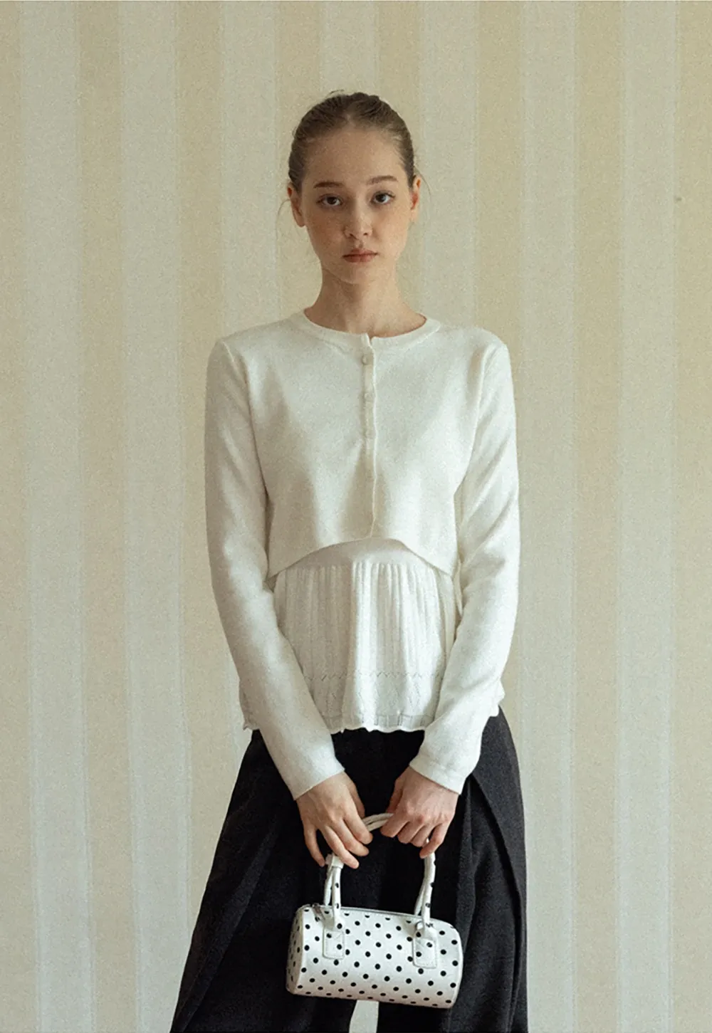 Chic White Cardigan with Bow Tie and Matching Camisole