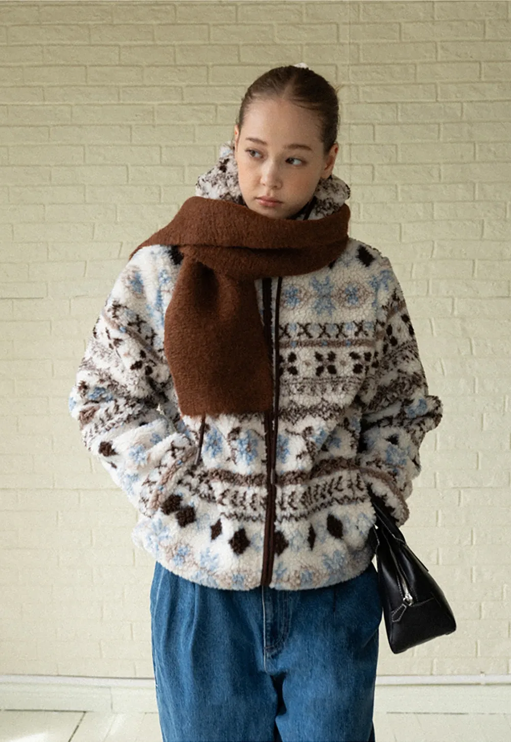 Women Patterned Fleece Jacket with Hood