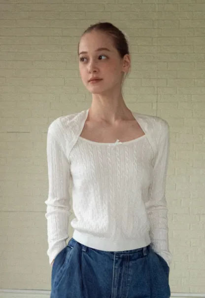 Soft Long Sleeve Cable Knit Top for Casual Wear