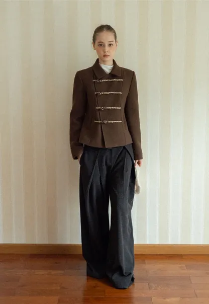 Women Wool-Blend Coat with Toggle Closure