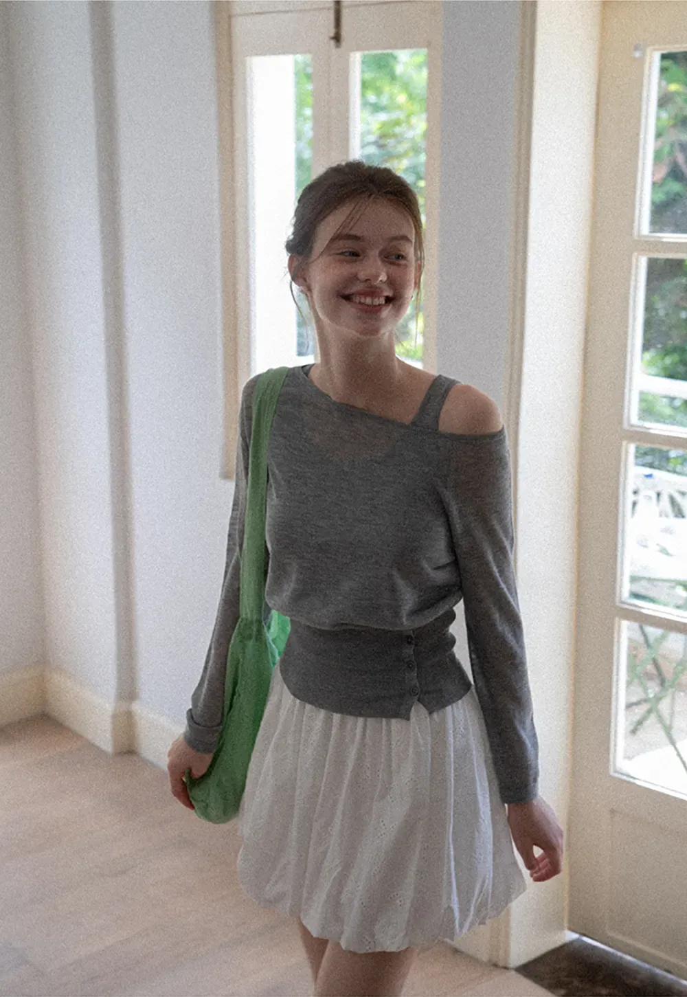 Women's Off-Shoulder Knit Top with Side Buttons