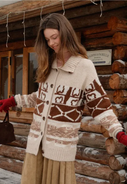 Vintage-Inspired Knit Cardigan with Geometric Design