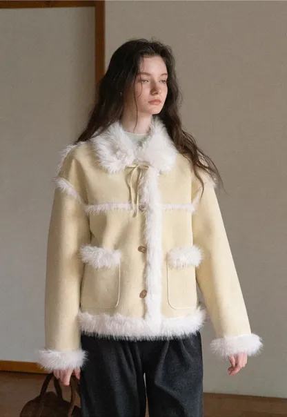 Faux Suede Jacket with Faux Fur Trim