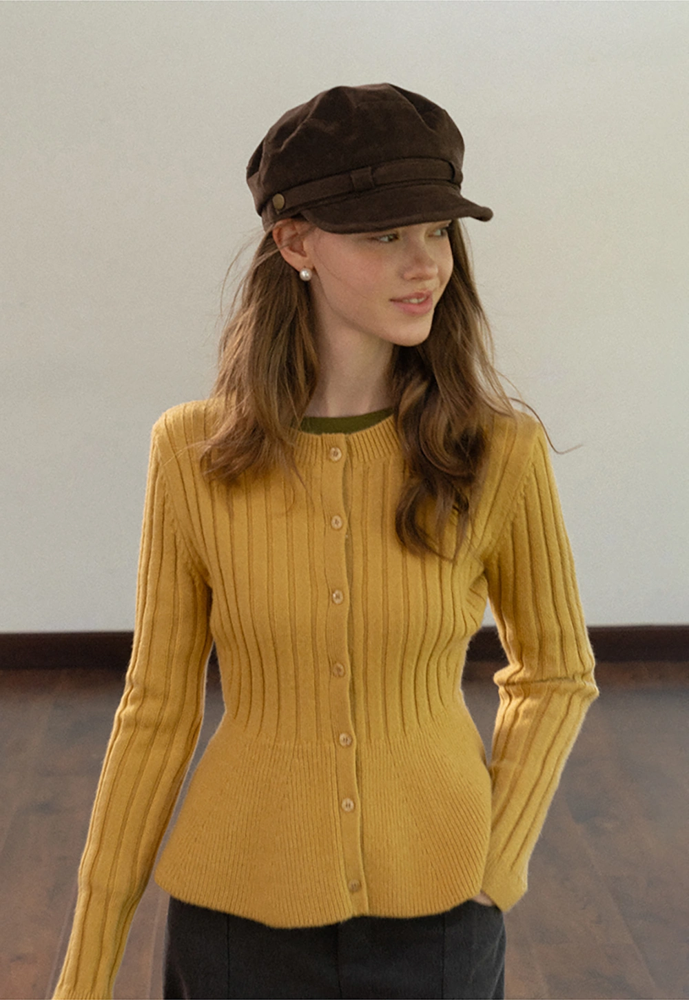 Women Ribbed Cardigan with Button Front