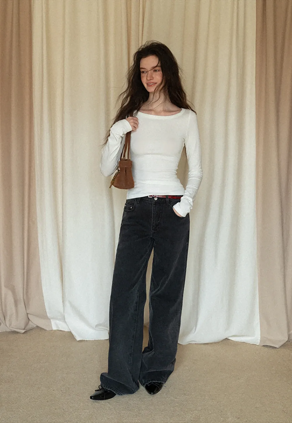 High-Waisted Black Wide-Leg Denim Jeans