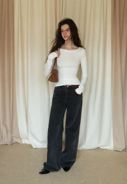 High-Waisted Black Wide-Leg Denim Jeans