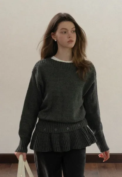 Trendy Women Sweater with Loose Detachable Hem