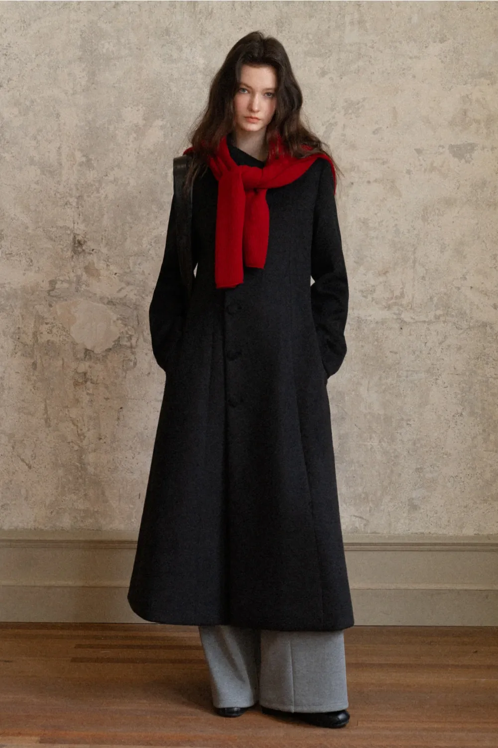 Womens Chic A-Line Buttoned Long Wool Coat