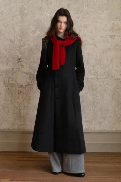 Womens Chic A-Line Buttoned Long Wool Coat