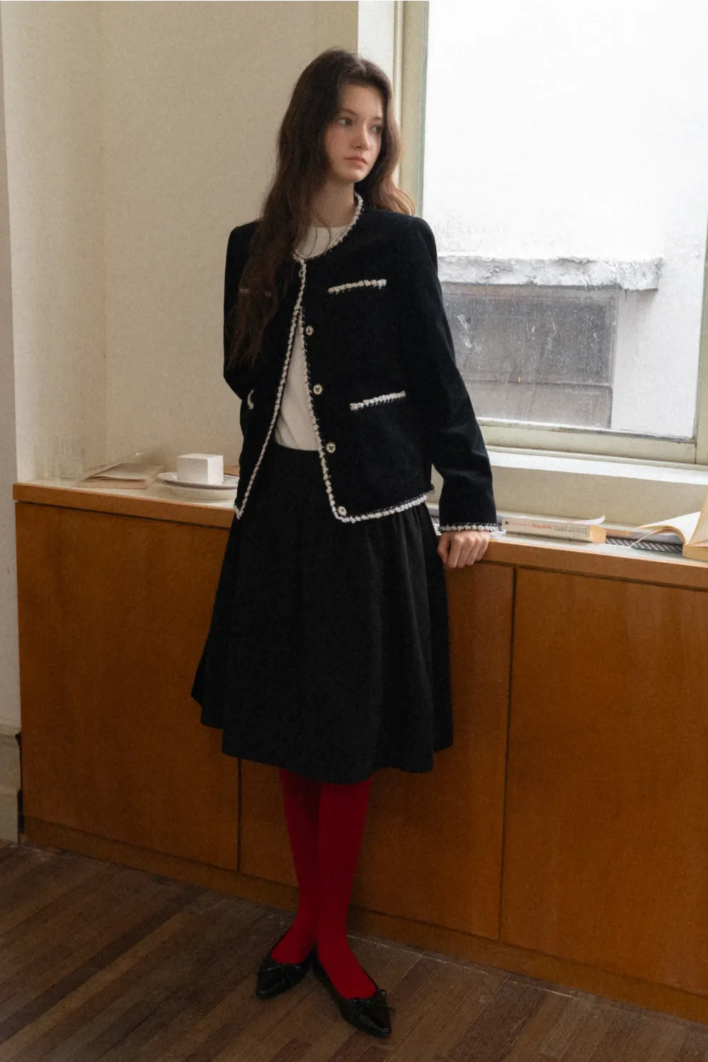 Womens Classic Contrast Trim Tweed Short Jacket