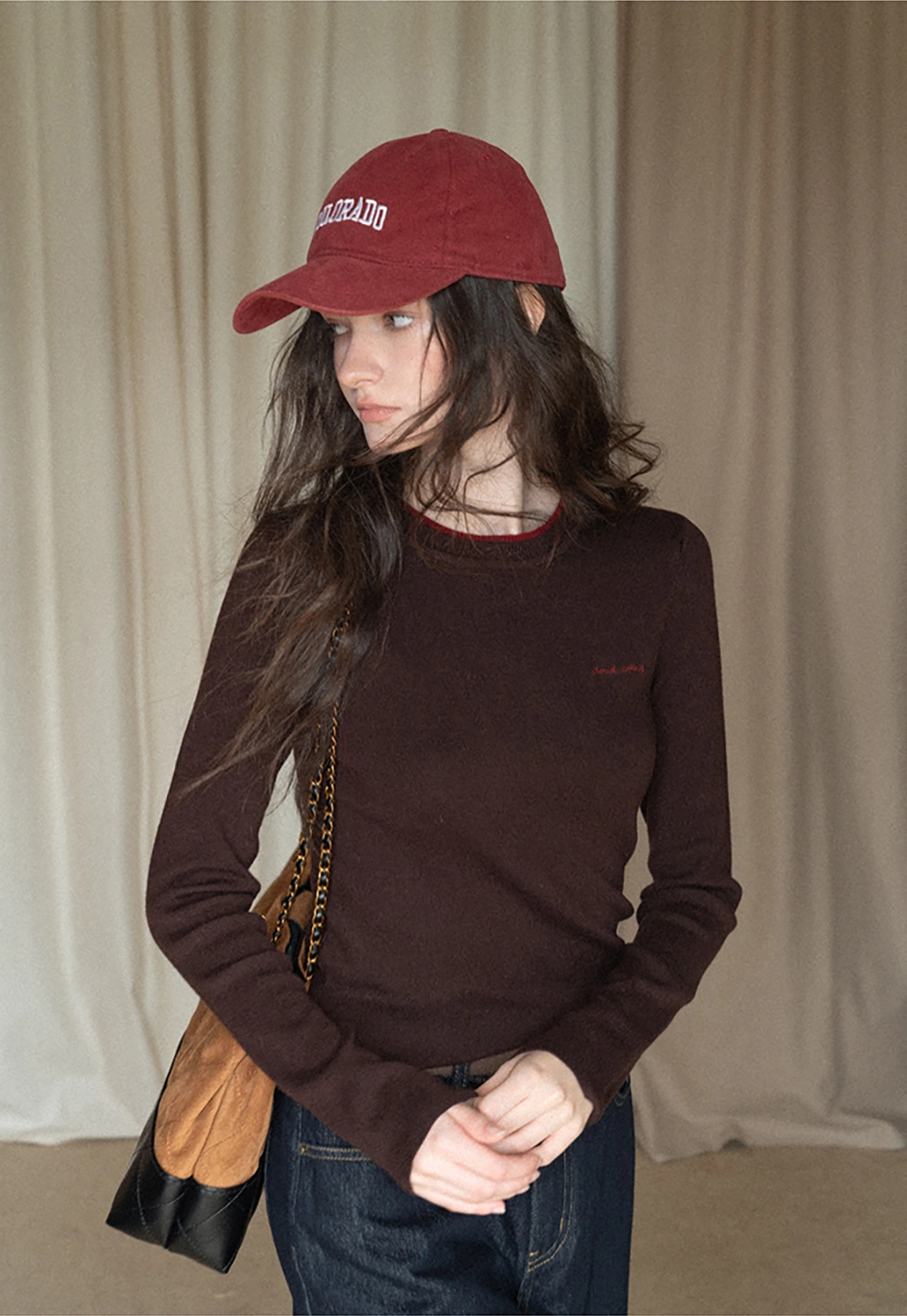 Women Long Sleeve Crop Knit Top